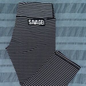 Savage Barbell Black and White Striped Cropped Pants